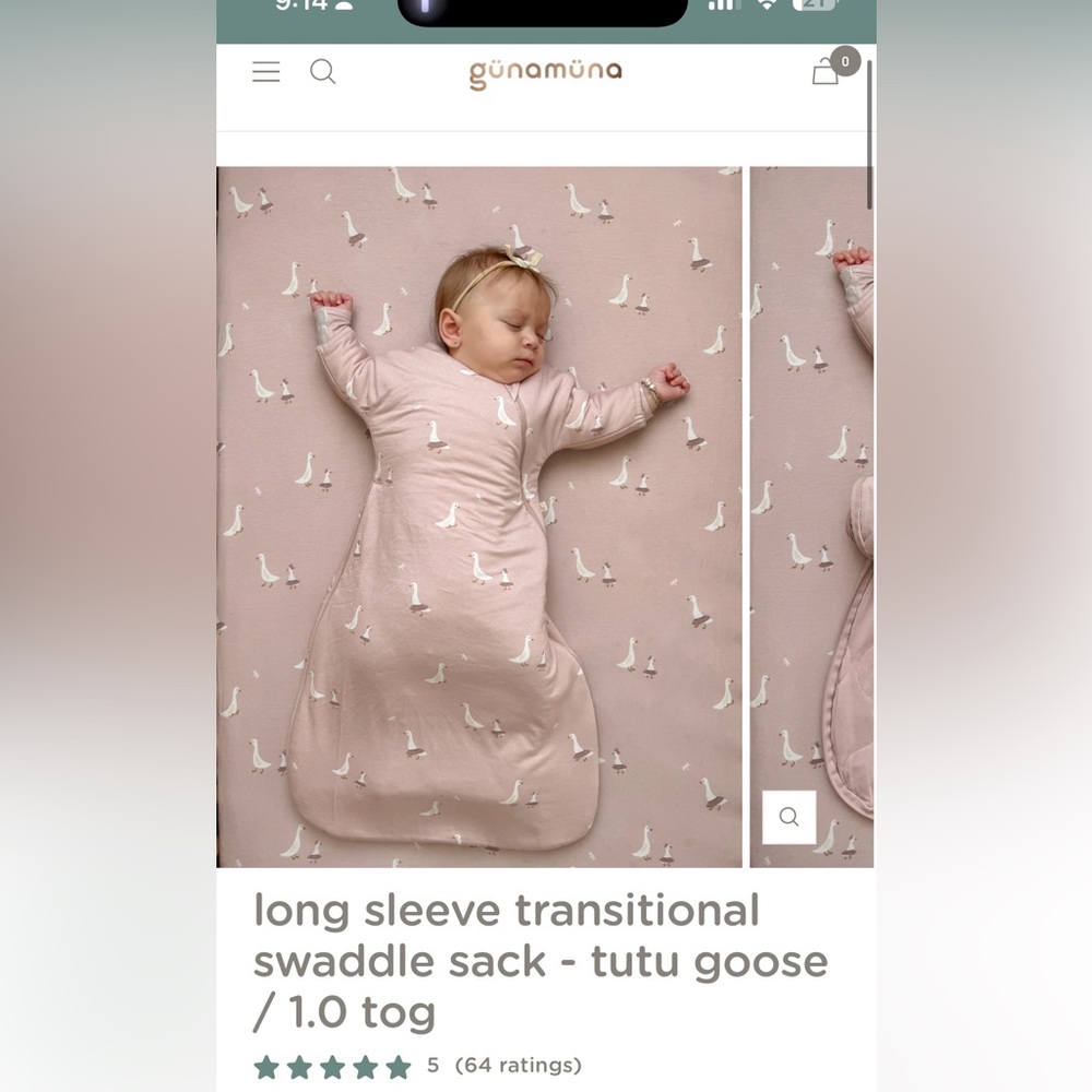Günamuna Long Sleeve Transitional Swaddle Sack - Tutu Goose Pink